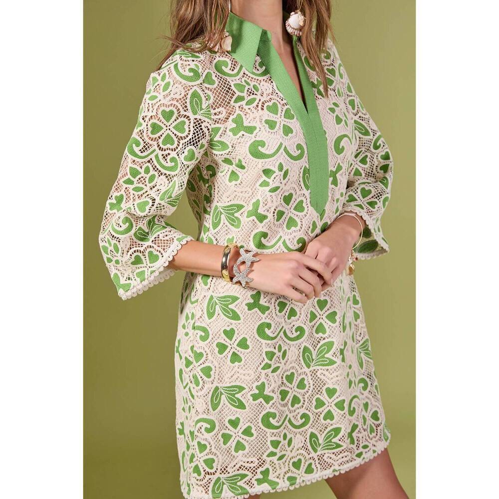 English Factory Green and Cream Floral Lace Long Sleeve Dress - Picture 6 of 6